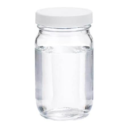 Cp Lab Safety. Wheaton 8 oz Clear Glass Wide Mouth Packer Bottles, PTFE Lined PP Caps, Case of 24 W216930